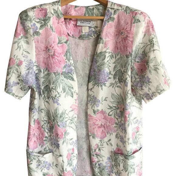 S.L. Fashions 70s Floral Blazer: Vintage Short Sleeve Jacket, Women's Size 16 - Picture 9 of 13
